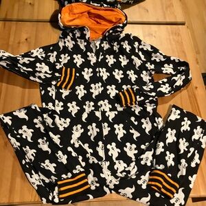 EUC Unisex worn once Disney Black and White Ghost Jumpsuit with Orange, Size XS